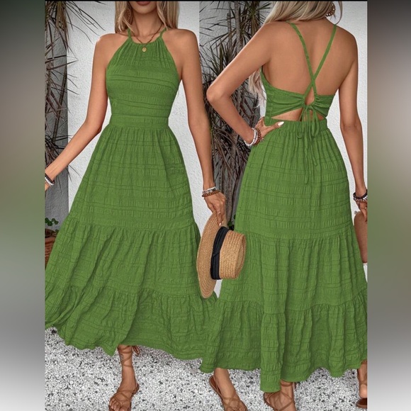 Green Halter Maxi Dress - Picture 1 of 16